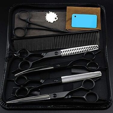 Фелшерські ножиці QUNINE для собак та котів: професійні, з чорної нержавіючої сталі, для грумінгу та витончення шерсті