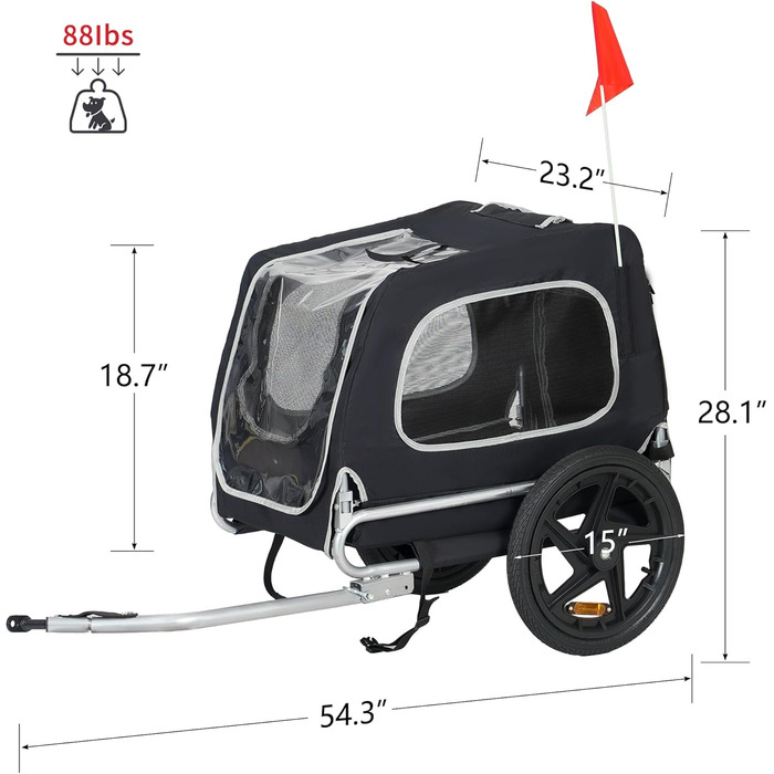 Фаркоп для велосипеда Sogesfurniture для собак, візок для собак на велосипеді, складний, з муфтою, прапорцем, відбивачем, 600D Oxford Canvas, чорний