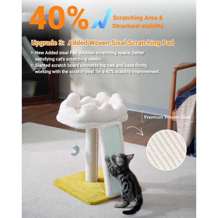 Дерево для котів Happi N Pets Cloud, з лежаком та когтеточкою, для дому, з м'якою лежаком та іграшкою, 22 дюйми