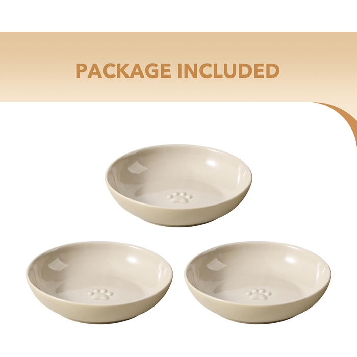 Миски для котів Havniva, кераміка, широкі, для вусів, набір 3 шт., годівниця та поїлка, запобігають втомі вусів, 14 см, вінтажний лате