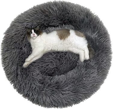 Кругліше плюшеве ліжко-пончик для собак та котів, маленьке, неслизьке, тепле та затишне, для тварин до 5 кг, розмір 43x43x12 см