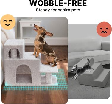 Сходинки для собак Veehoo: 3 сходинки, ліжко, печеринка, для старих котів та собак, до 45 кг, сірий, 67x34x52 см