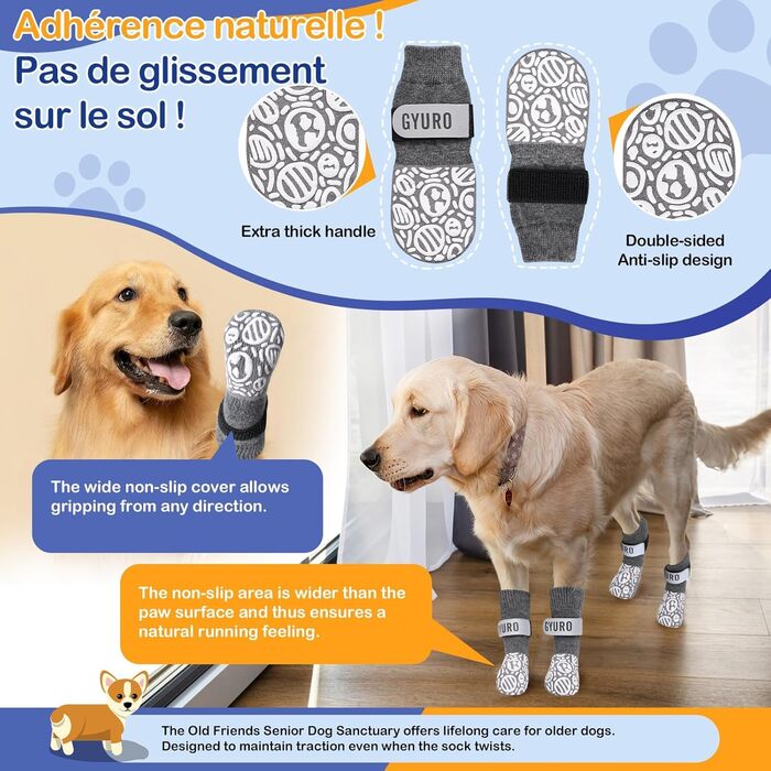 Шкарпетки для собак з антиковзаючою поверхнею для дому, сірі (S) - захист лап, запобігання слизькості