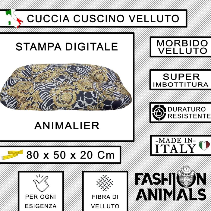 Овальне лежанка для тварин з велюру – М'яке ліжко для собак, не знімний чохол – Лежанка для котів та собак у стилі Animalier – Зроблено в Італії (Versus)