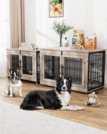 Кіяпал Будка для собак у дім з подушкою, сучасна будка для собак середніх та великих порід до 32 кг, 98x64x68 см, сіра