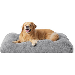 Лежак для великих собак BEDSURE 121x76x8 см, плюшевий, світло-сірий, знімний чохол, річна підкладка, що не ковзає, праний у пральній машині