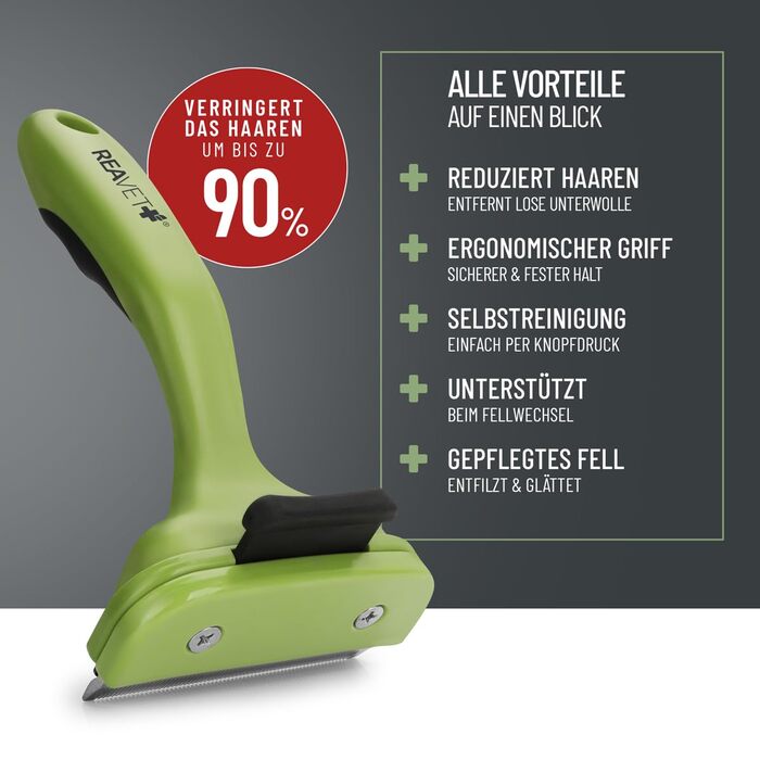 Гребінець для підшерстка ReaVET для собак та котів з короткою шерстю, середніх порід | Видаляє підшерсток, доглядає за верхнім шаром | з кнопкою самоочищення | ідеальний для сезонного линяння