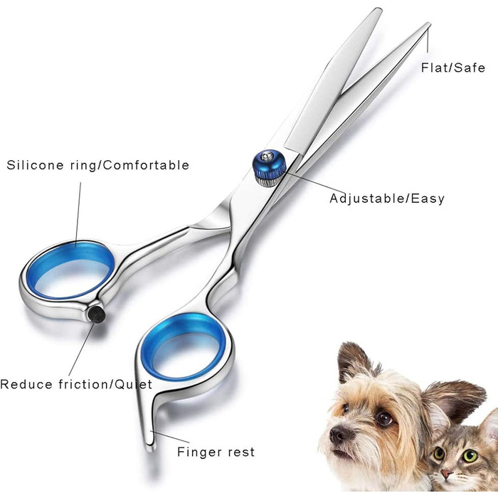Професійний набір ножиць для грумінгу собак з нержавіючої сталі, 7.0 дюймів. Набір для догляду за тваринами: прямі, вигнуті ножиці, витончувач, гребінець для довгого та короткого волосся собак/кішок/домашніх тварин