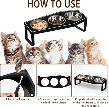 Підвищені миски для котів OPELETNNT, набір 3 шт. з бамбуковим підносом, нержавіюча сталь, антиковзкий стійкий, для дому