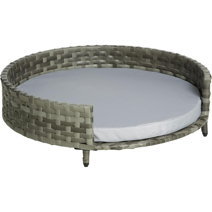 Лежак PawHut для собак і котів з подушкою, ротанг, сірий, 75x75x20 см