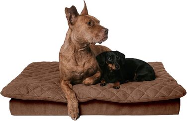 Велике собаче ліжко XXL 120 см сірого кольору з знімним топером, стабільне та зручне, подушка для собак у дорогу, прання до 90°C, для великих та середніх собак (L 90x60x12 см, Колір: коричневий)