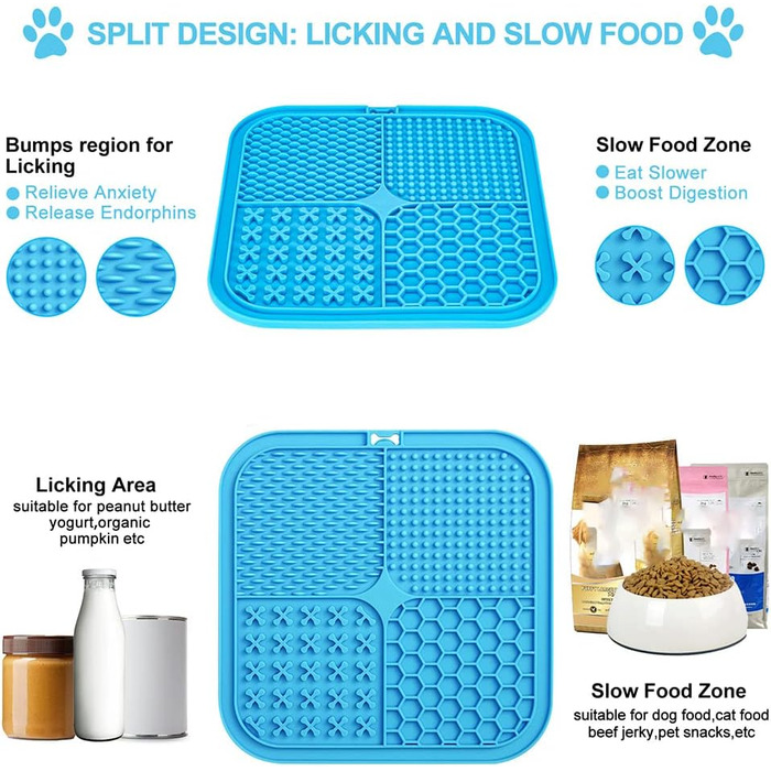 Килимок для собак та котів Leckmatte, 2 шт. з присосками + лопатка, повільний годівник, антиковзаюча поверхня, зменшує нудьгу та тривогу, для корму, ласощів, йогурту, арахісової пасти, 20x20 см