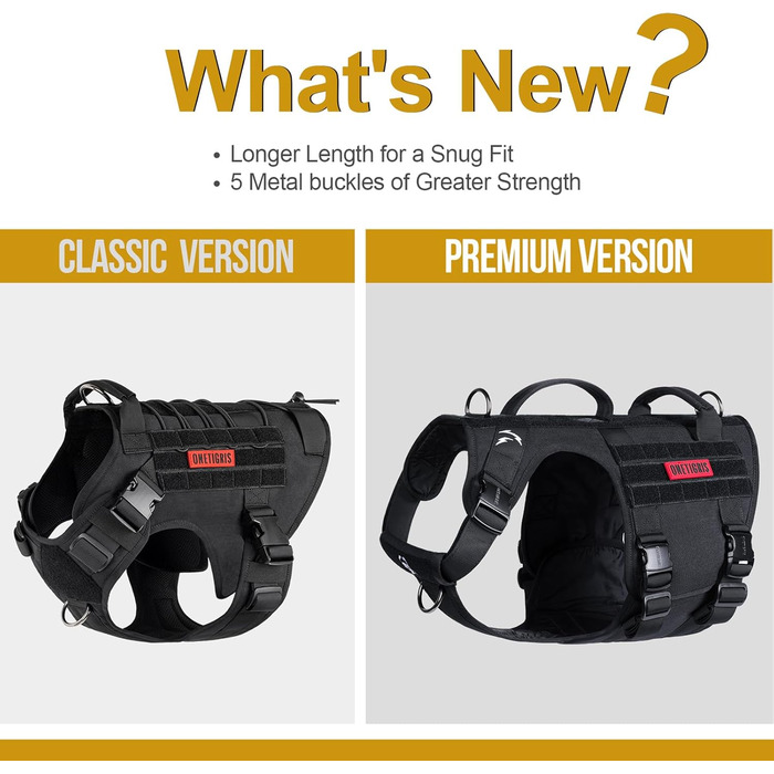 Шлейка для собак OneTigris з металевою пряжкою, тактична шлейка для великих собак, регульована, чорна, M