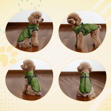 Водонепроникний собачий плащ з шлейкою, зимова тепла флісова куртка для середніх та великих собак, світловідбиваючий вітрозахисний собачий костюм (армійсько-зелений) – M