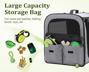 Pecute Розширювана переноска для котів та маленьких собак, транспортна сумка-переноска, розкладний бокс для котів, сіра/зелена, 61x52x45 см