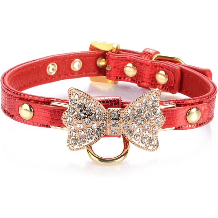 Шкіряне нашийник Lovpe з кільцем для маленьких собак/котів, регульований, розмір XS, рожевий (S, червоний)