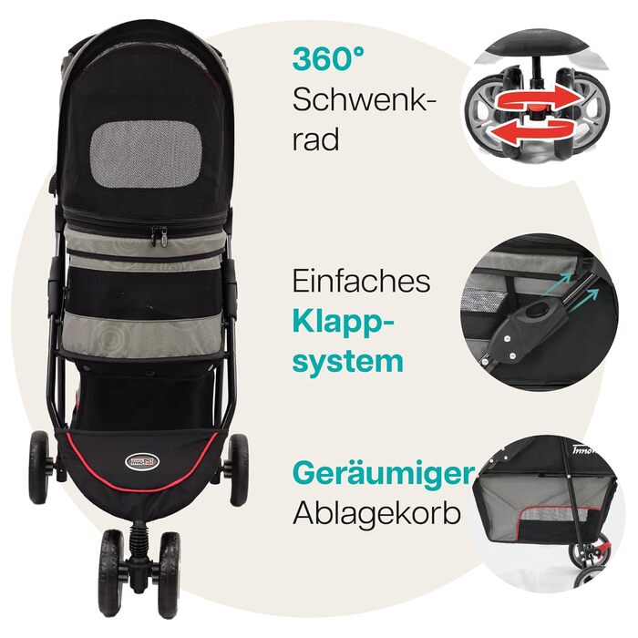 Візок для собак Innopet Buggy Avenue сірий/червоний, з дощовим захистом