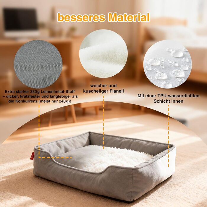 Лягу для собак середніх та великих порід Zedelmaier, 90х68х19 см: зносостійкий кошик, товсте ліжко, миється, водонепроникна, сірий колір.