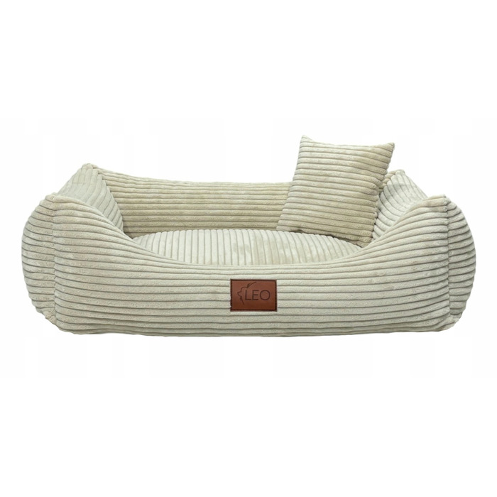 Лежанка для собак Leo4dog з вельвету, знімний чохол для прання, бежевий, L (100x80 см)