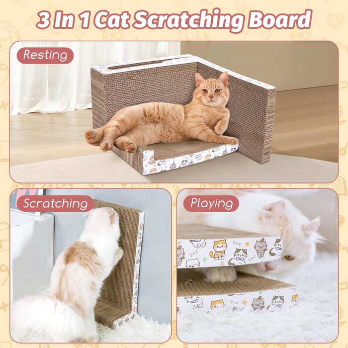 Кігтеточка для котів Nobleza Katze Kratzbrett 3 в 1 з котячою м'ятою, з екологічного картону, 43x24x15 см