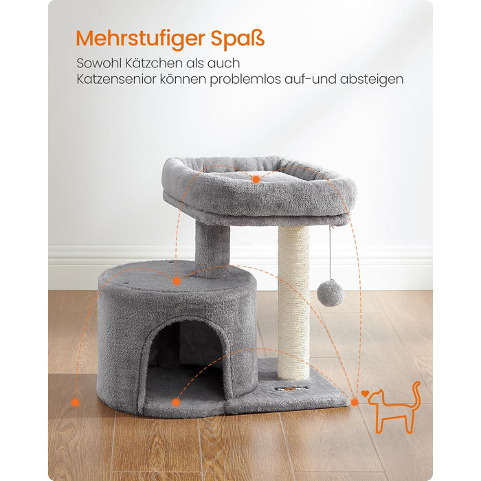 Дряпка для котів Feandrea PCT50W, кігтеточка з сизалю, кімнатна, сіра, з платформою