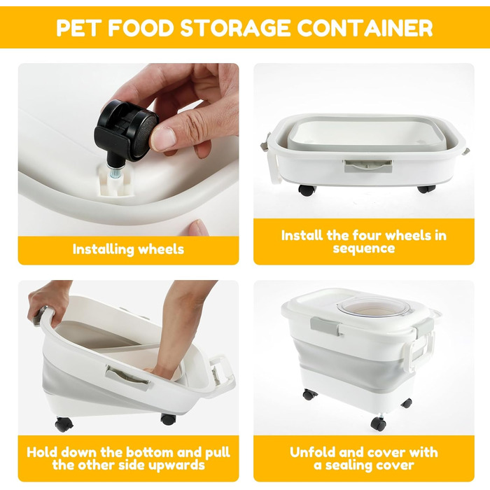 Контейнер для собачого корму, герметичний, складної конструкції, з лопаткою та колесами. Складаний контейнер для зберігання рису та корму для тварин (собаки, коти).