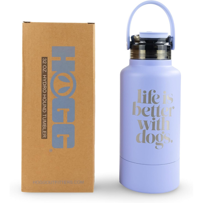 Водяна пляшка для собак Hogg Hydro Hound з нержавіючої сталі, ізольована, 907.2 г, з написом 