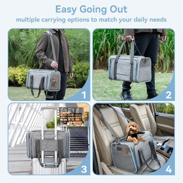 Транспортна сумка для кота та собаки Petsfit, розширювана переноска з плечовим ременем, сумка-переноска для собак та котів, авіапереноска, оксфордська тканина, M, Зелений/Одностороння зелена (Сірий, M/Двосторонній)