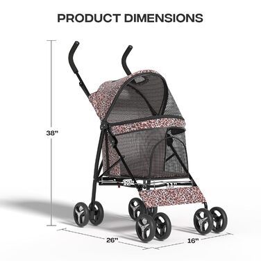 Візок для собак маленьких порід, 4,5-10 кг, візок для цуценят, візок для середніх собак, візок для котів, візок для 2 котів, з багажником, леопардовий принт