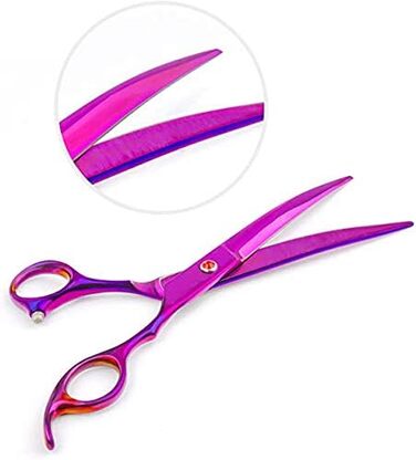 Професійні ножиці для собак 7 дюймів, набір 4 шт. (прямі, зігнуті, проріджуючі), чорний/фіолетовий
