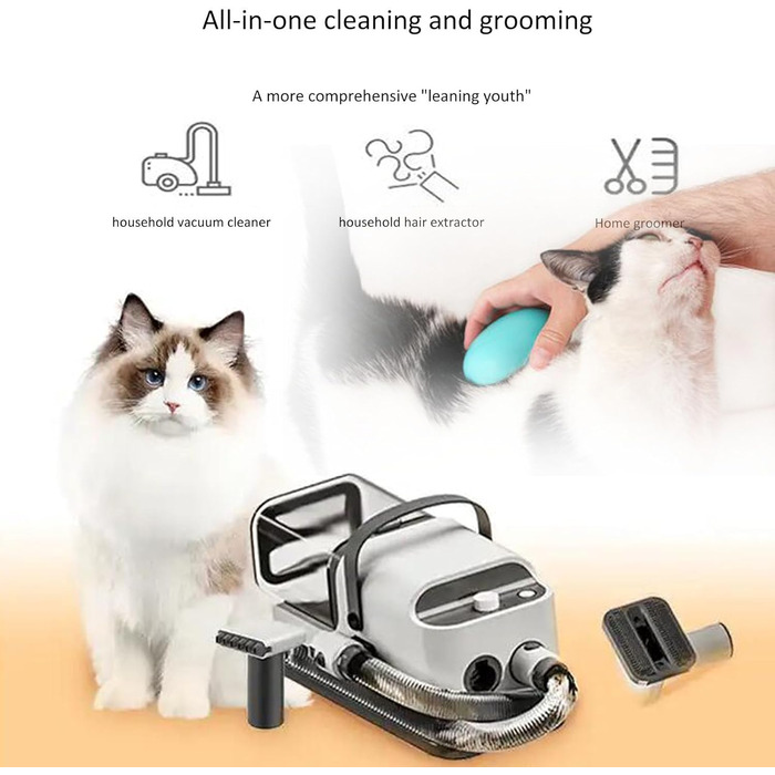 Набір для грумінгу собак з вакуумом, професійний, 1.8л, 5 інструментів, видаляє 99% шерсті, для собак та котів