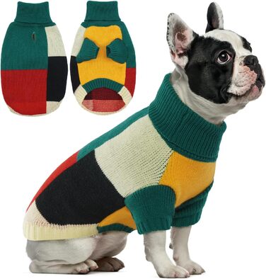 Пуловер для собак Х'юмараян - Вінтажний пуловер для маленьких собак з отворами, блокуванням кольорів, пуловер з високим коміром, теплий пуловер для собак з ніжками (M, Зелений)