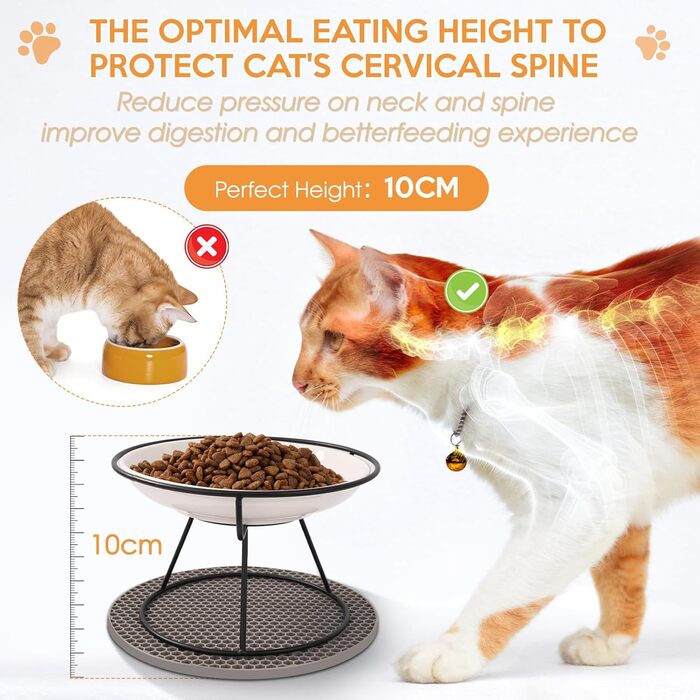 Набір мисок для котів FoiiLiio 2 шт. з кераміки з металевим підставкою 10 см, чорний. Миски для корму та води для котів з підставкою з силікону.