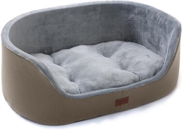 Кругле ліжко для собак середніх порід Raikou, м'яке та зручне, ковзаюче та стійке до подряпин, 75 x 54 x 27 см, коричневе
