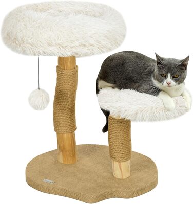 Когтеточка для котів PawHut 61,5 см, біла, з ігровим м'ячем, лежанкою та драпаком, для котів до 5 кг, березове дерево