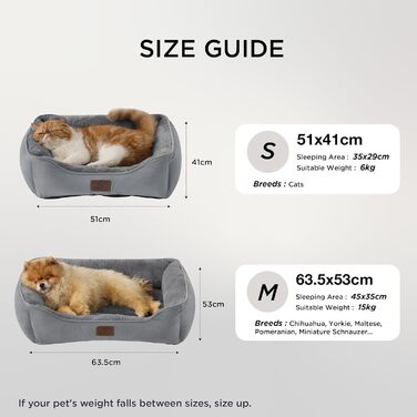 Ліжко для кота BEDSURE велике, миється - 63.5x53 см, неслизьке, для собак маленьких порід, квадратне ліжко-кошик з м'яким бортиком, сіре, 63.5 x 53 см (Д x Ш)