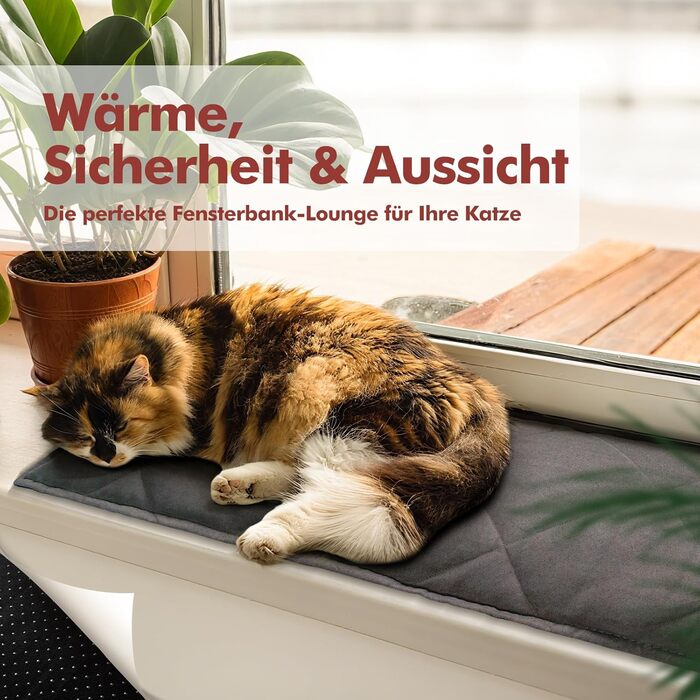 Підстилка для котів на підвіконня Mora Pets: тепла, самонагрівальна, 90 x 28 см, антиковзаюча, темно-сірий велюр