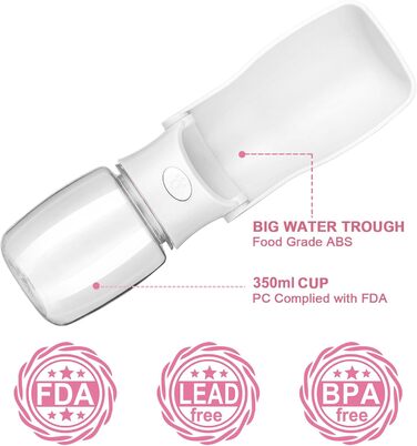 Складана пляшка для води для собак - портативна пляшка для домашніх тварин для собак та котів, для прогулянок, походів, подорожей (білий, 350 мл)