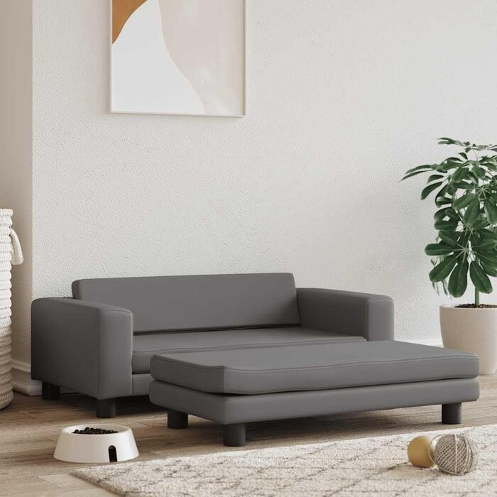 Лягушка для собак VidaXL з подовженою зоною сну, диван-софа для маленьких собак та котів, штучна шкіра, сірий колір