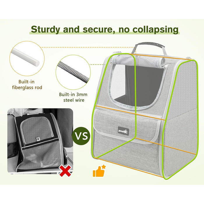 Плед-рюкзак для кота Pecute, сірий, класичний, до 6 кг