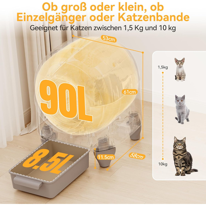 Devoko Самоочисний туалет для котів, 90л з низьким порогом, APP-керування, датчик безпеки та килимком