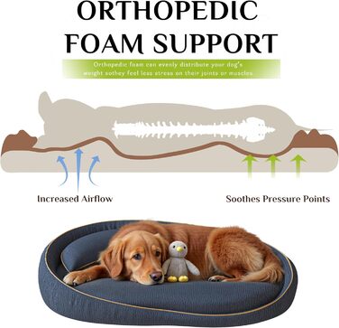 Ортопедичне собаче ліжко XXL з подушкою – комфортне собаче софа з Memory Foam, знімний та пральний чохол – ліжко для великих собак, довговічне та затишне (Blue)