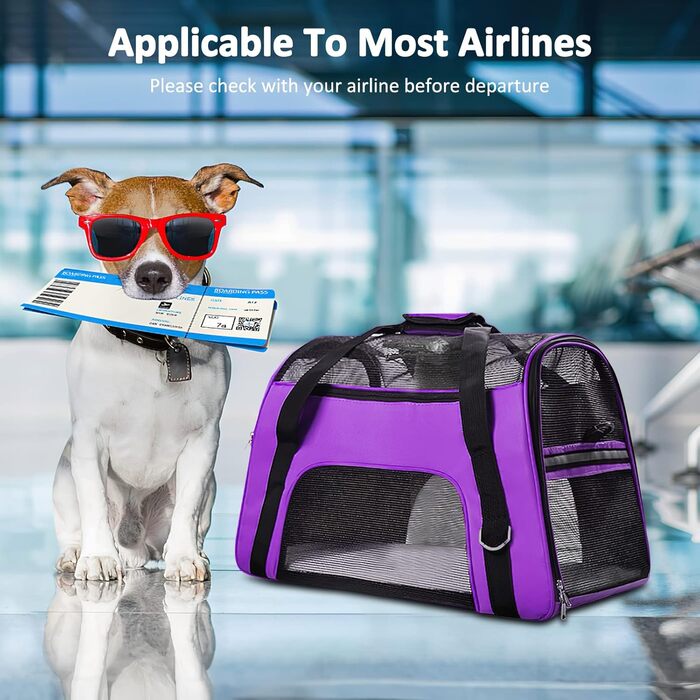 Переноска для тварин Galatée, переноска для собак та котів, дихаючий матеріал, для подорожей, складана, фіолетовий (M)