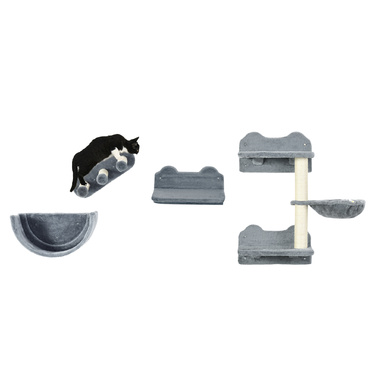 PawHut Cat Climbing Wall 4 шт., Кігтеточка для скелелазіння з котячими сходами, гамак, платформа для стрибків, настінне котяче дерево, настінні меблі для кішок, до 5 кг| Аосом