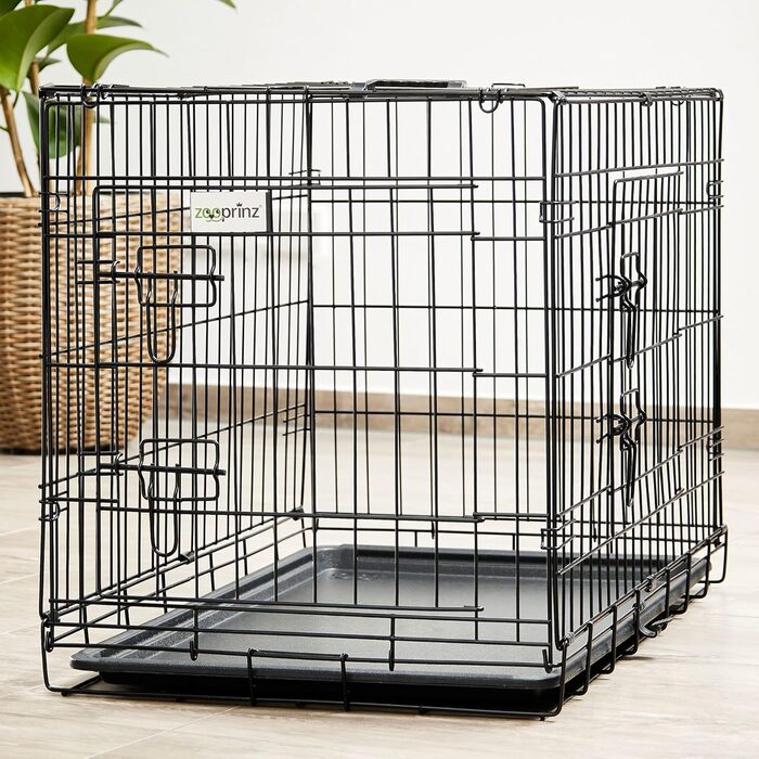 Складана переносна переносна собача будка ZooPrinz з міцного металу – клітка для собак з 2 дверцятами, з піддоном та ручкою для перенесення – 4 розміри (92,5 x 57,5 x 64 см)