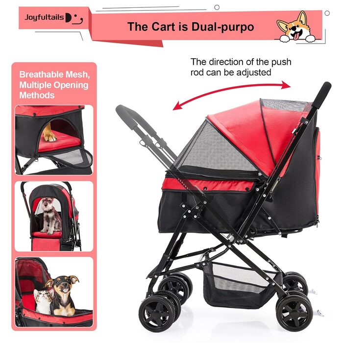 Складаний візок для собак та котів до 20 кг, червоний