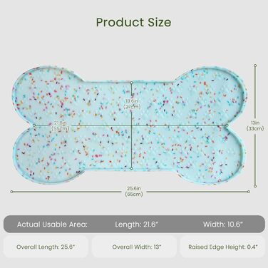 Килимок для годування собак і котів PWTAA, силіконовий, нековзний, з високим бортиком, водонепроникний, 80x40 см, блакитний (Donut)