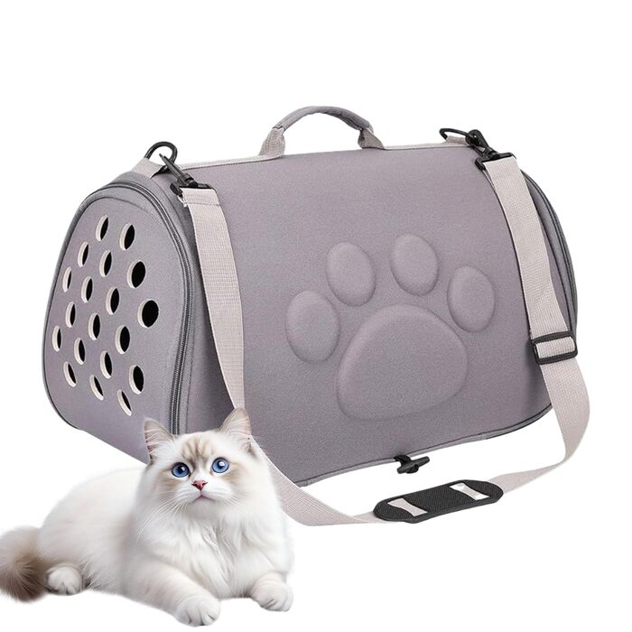 Транслювач для котів, сумка-переноска з ремінцем на плече | Зручний для кошенят у дорозі | Для подорожей, піших прогулянок, літака, кемпінгу, відвідування ветеринара, міста та подорожей | Сірий M