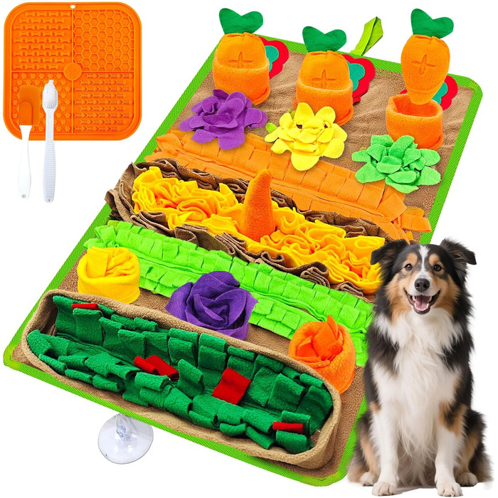 Нюхальна килимок для собак великих порід та силіконовий килимок для ласощів, інтерактивна іграшка-головоломка, щоб зайняти собаку, розвиваюча нюхальна килимок для повільного годування. Розміри: 76,2 x 45,7 см (килимок) + 20,3 x 20,3 см (силіконовий килимо