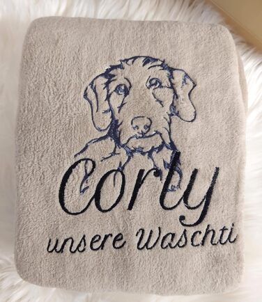 Персоналізована ковдра для собак з вишивкою породи та імені. М'яка ковдра для цуценят та дорослих собак. Підходить для дому, машини та дивану. Розмір 130x170 см, пральна. Бежевий колір.